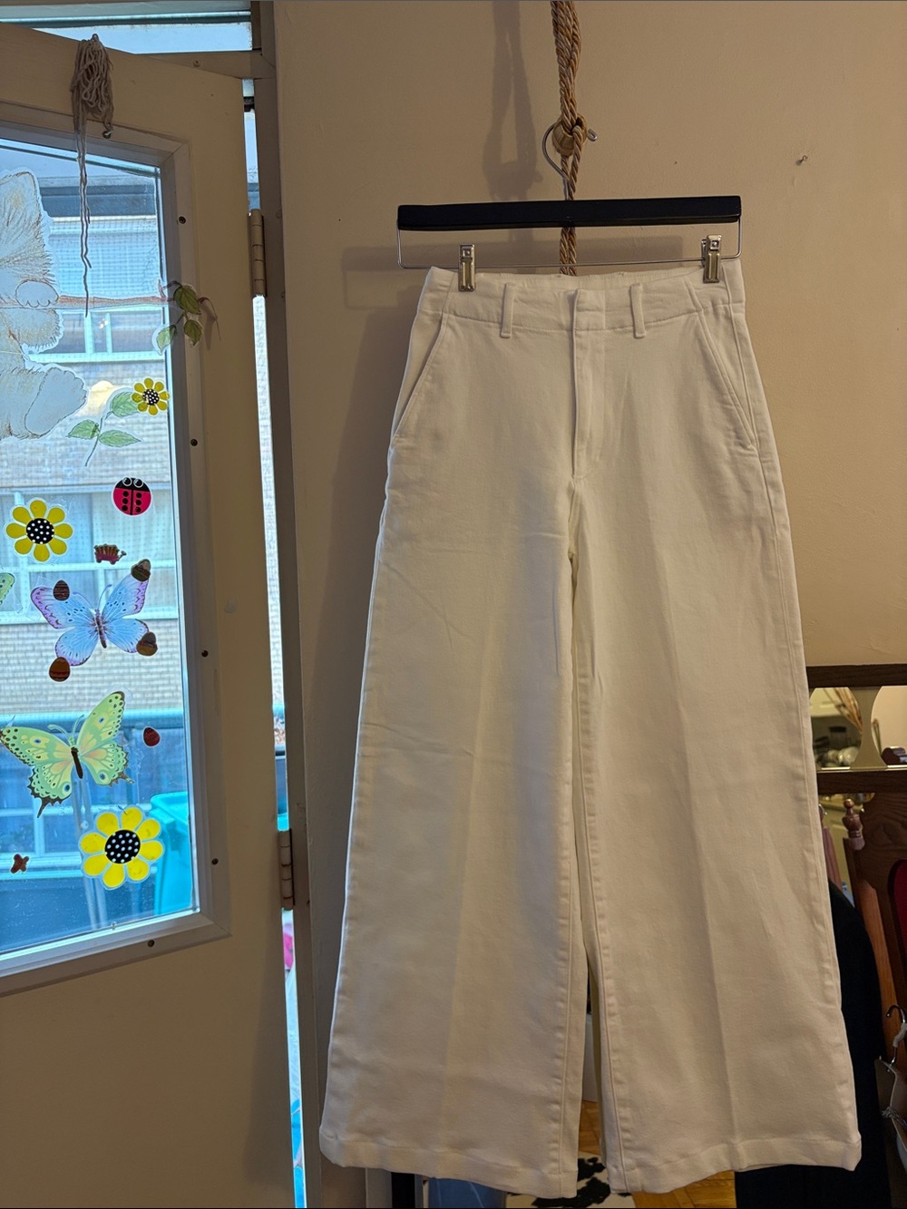 Uniqlo Cream Wide-Leg High-Rise Jeans. Cotton